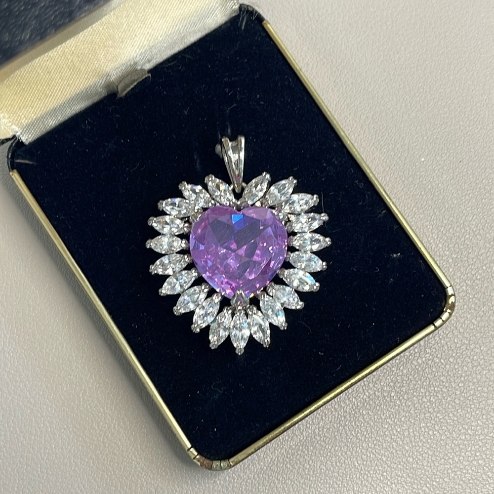 Purple Heart Pendant surrounded by Crystals